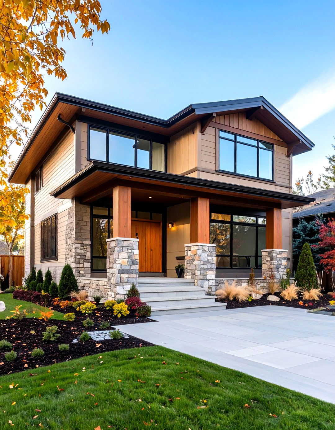 Contemporary Taupe with Mixed Neutral Texture Palette - 20 Exterior Taupe House Color Combinations