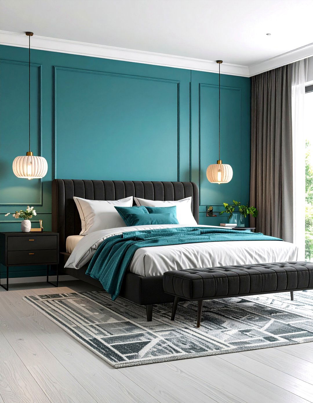 Contemporary Teal Bedroom with Black Accents - 20 Teal Bedroom Ideas