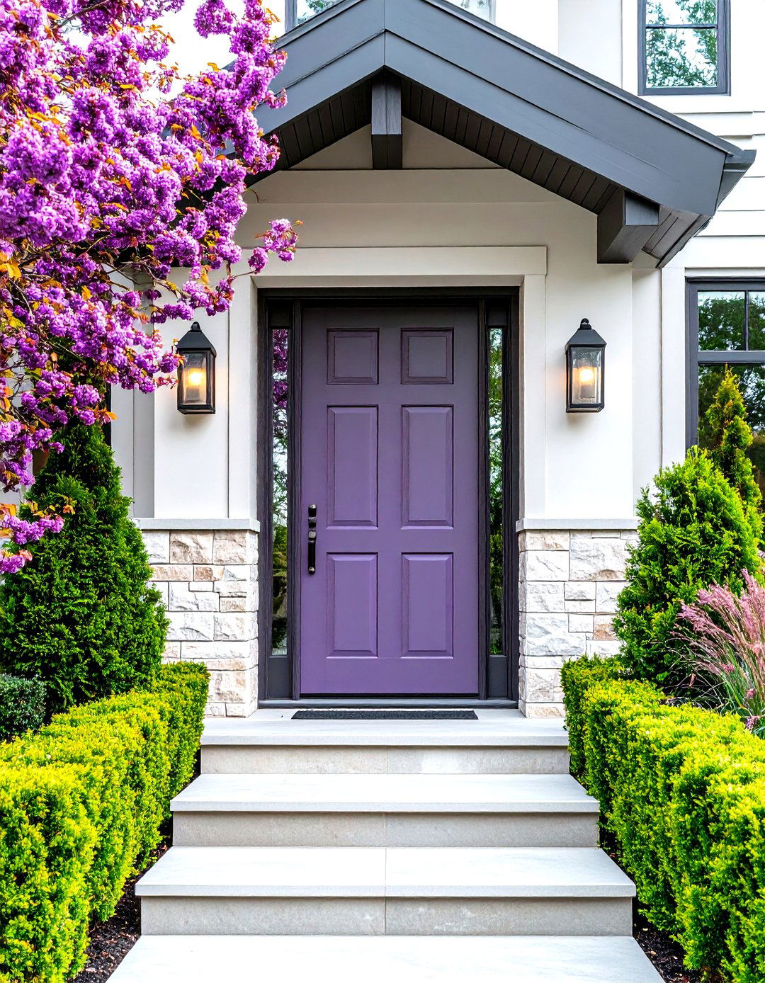 Contemporary Transitional Lavender Front Door with Mixed Materials - 20 Lavender Front Door Ideas