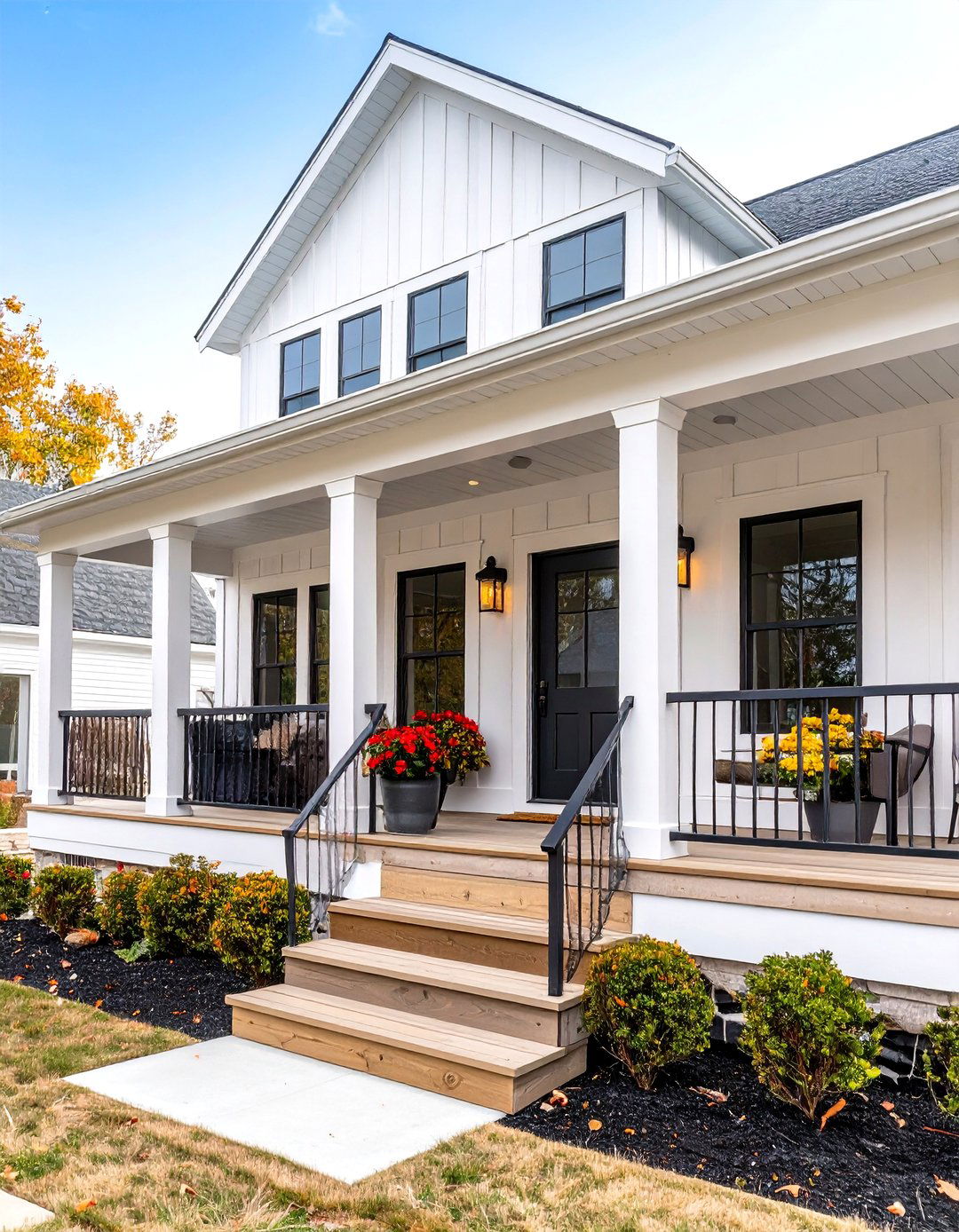 Contemporary Transitional White Farmhouse With Wrap around Porch - 20 White Farmhouse With Wrap-around Porch Ideas
