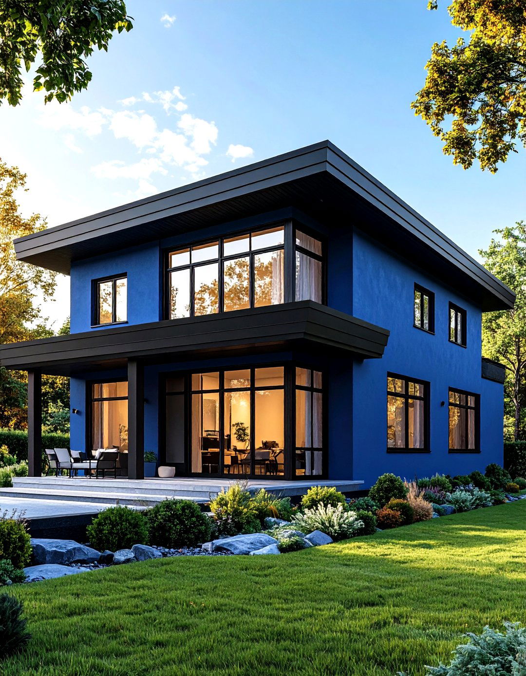 Contemporary Urban Blue House Oasis - 20 Blue House With Black Trim Ideas