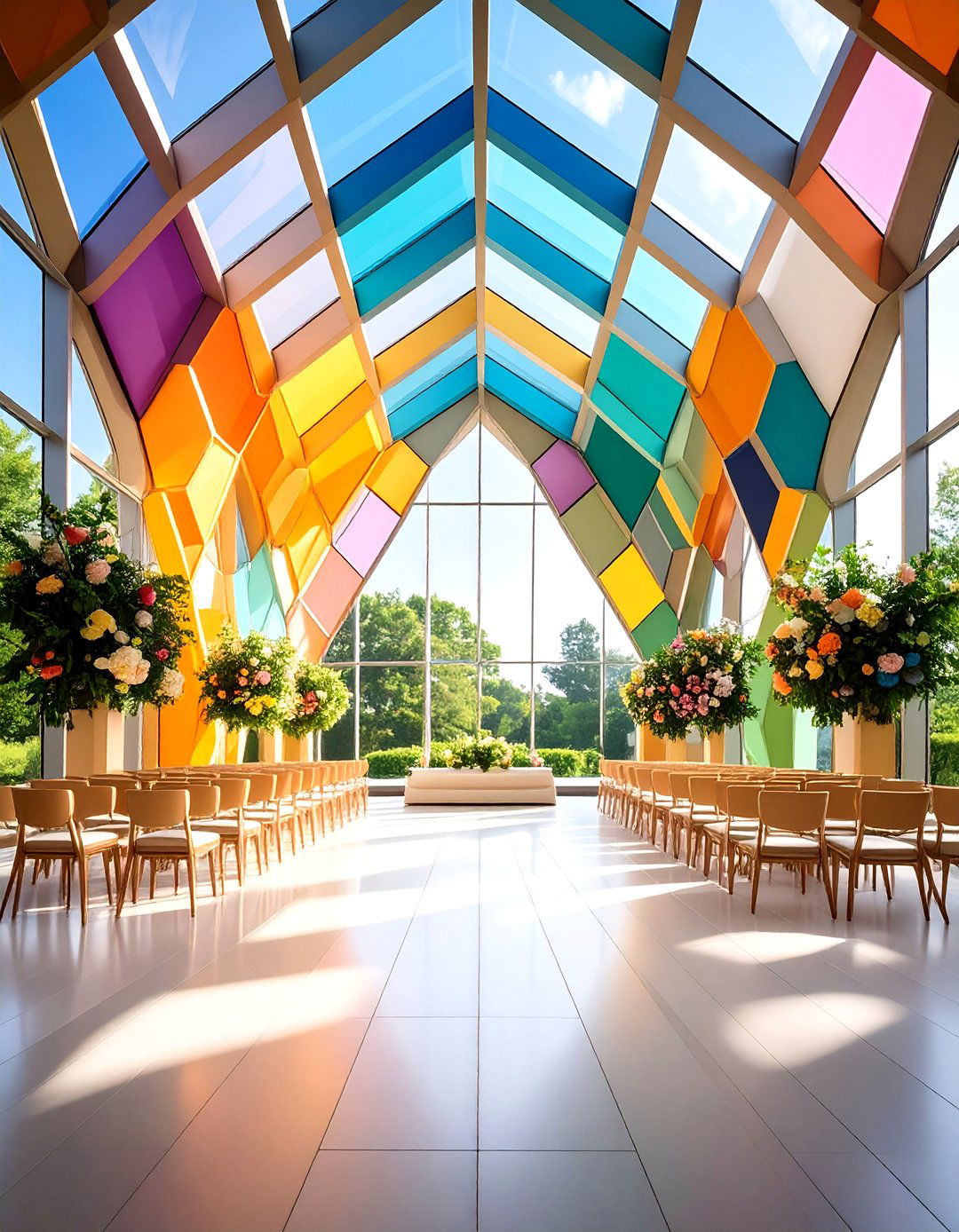 Contemporary Wedding Backdrop with Color Blocked Geometric Panels - 20 Wedding Backdrop Ideas