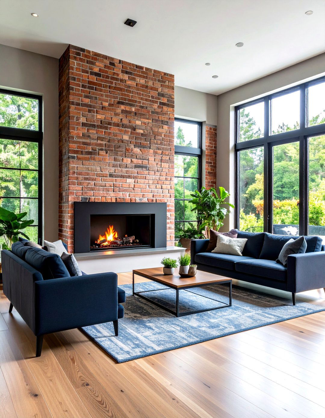 Contemporary White Brick Fireplace with Black Steel Surround - 20 White Brick Fireplace Ideas
