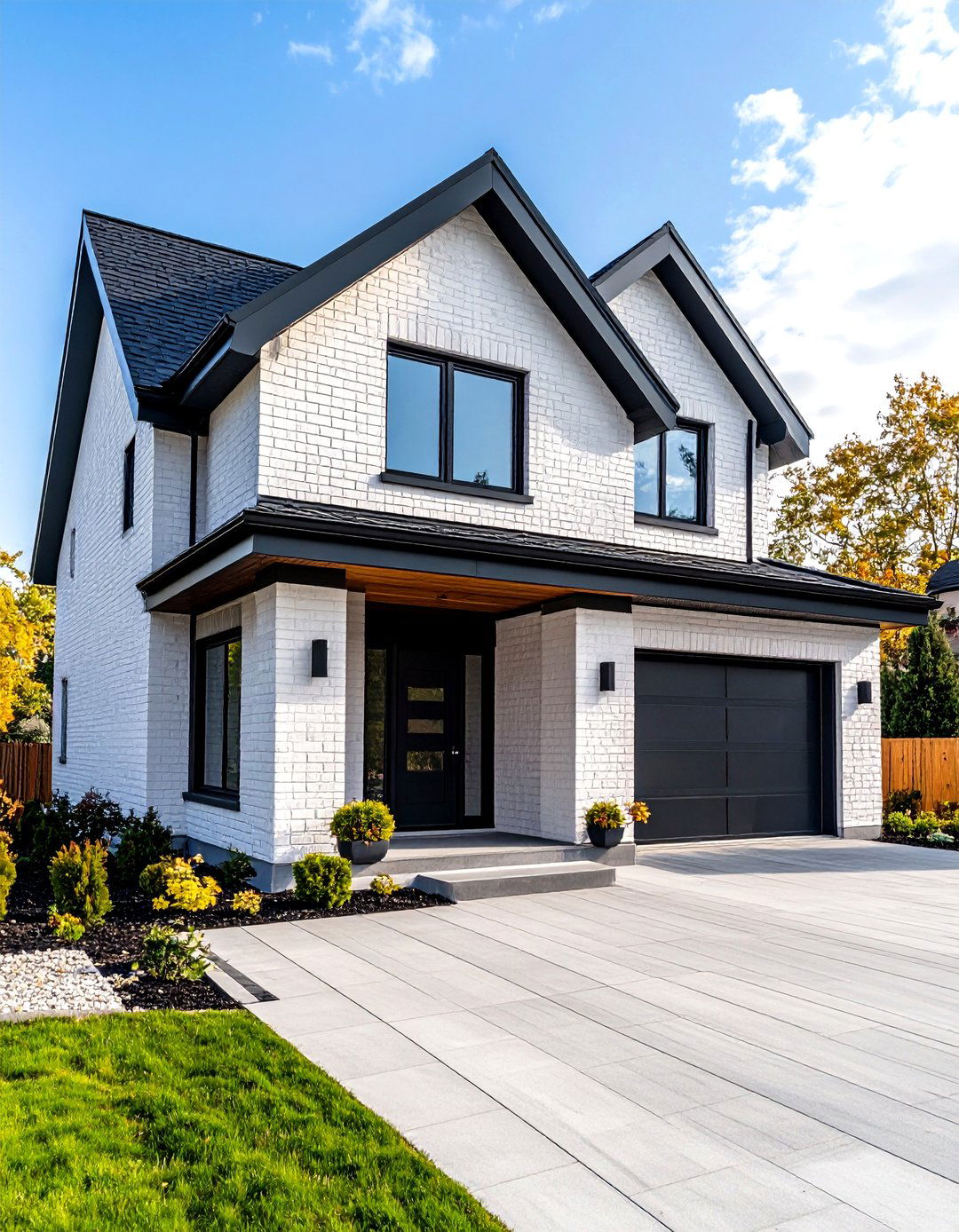 Contemporary White Brick House With Black Trim and Geometric Patterns - 20 White Brick House With Black Trim