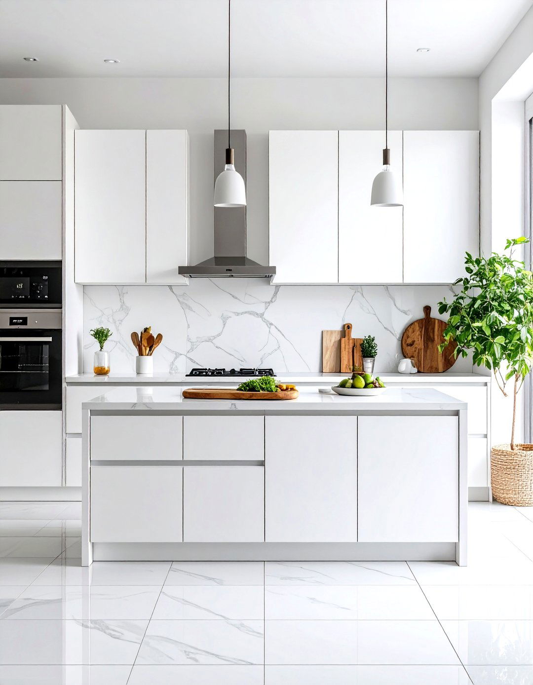 Contemporary White Cabinet Kitchen Backsplash Large Format Tiles - 20 White Cabinet Kitchen Backsplash Ideas