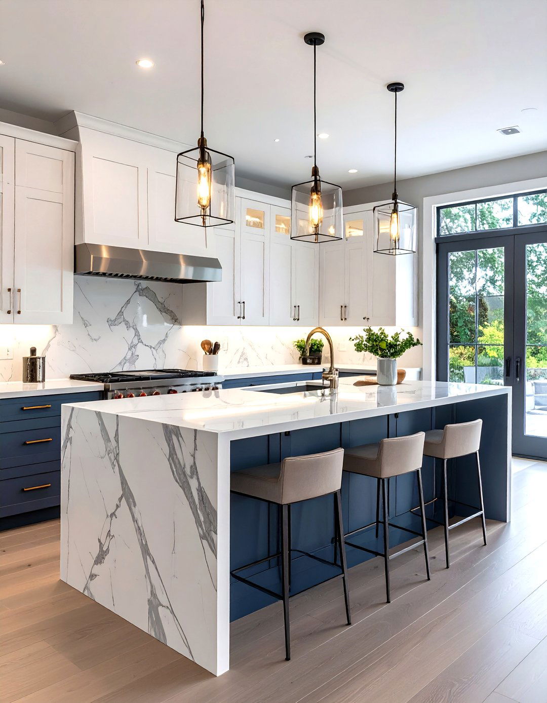 Contemporary White Kitchen Cabinets with Blue Grey Island - 20 White Kitchen Cabinets With Grey Island Ideas