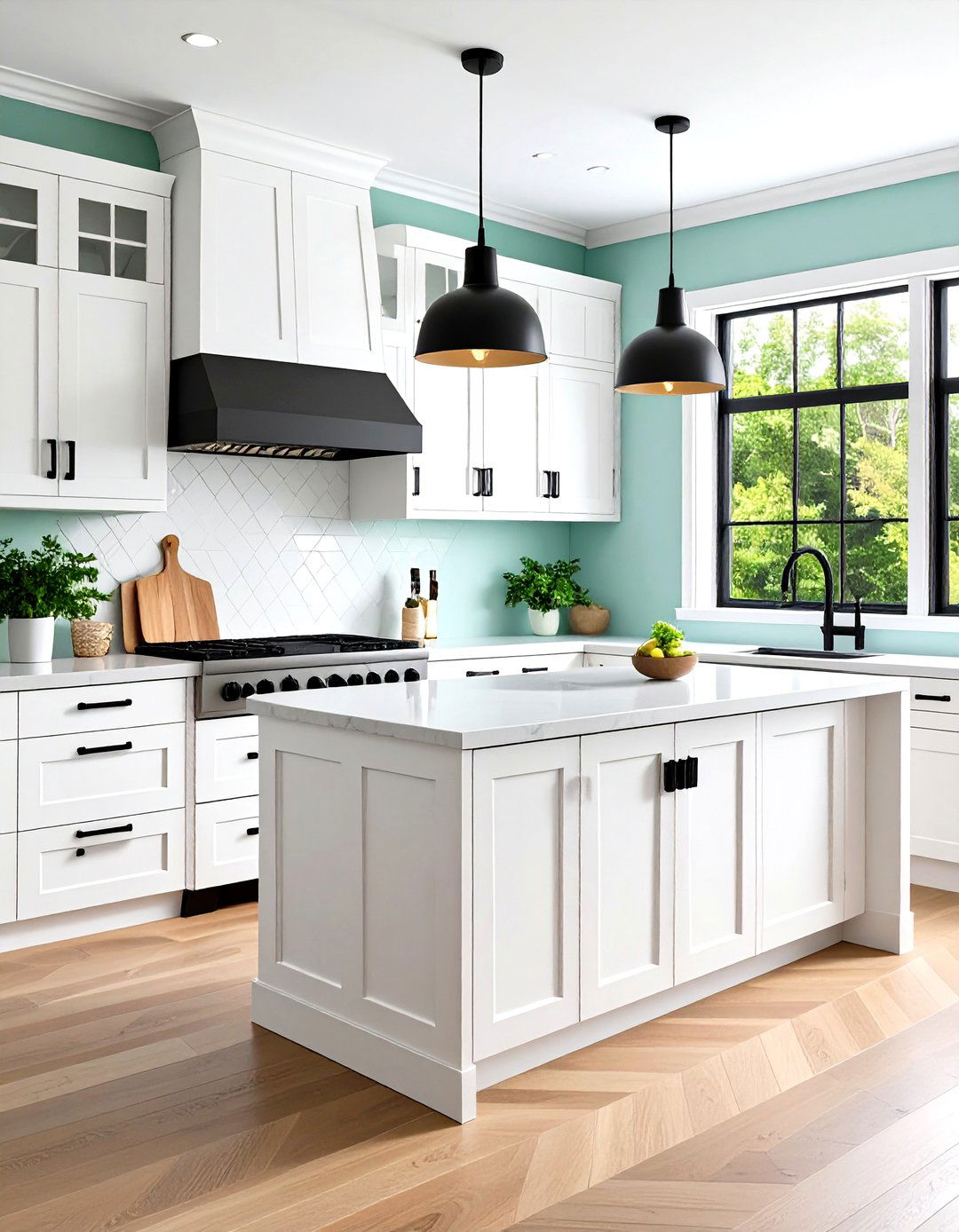 Contemporary White Kitchen Cabinets with Geometric Black Handles - 20 White Kitchen Cabinets With Black Hardware