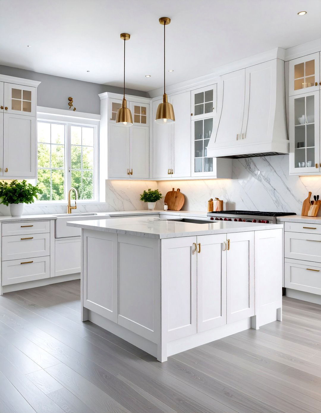 Contemporary White Kitchen With Grey Floors - 20 Kitchens With Grey Floors