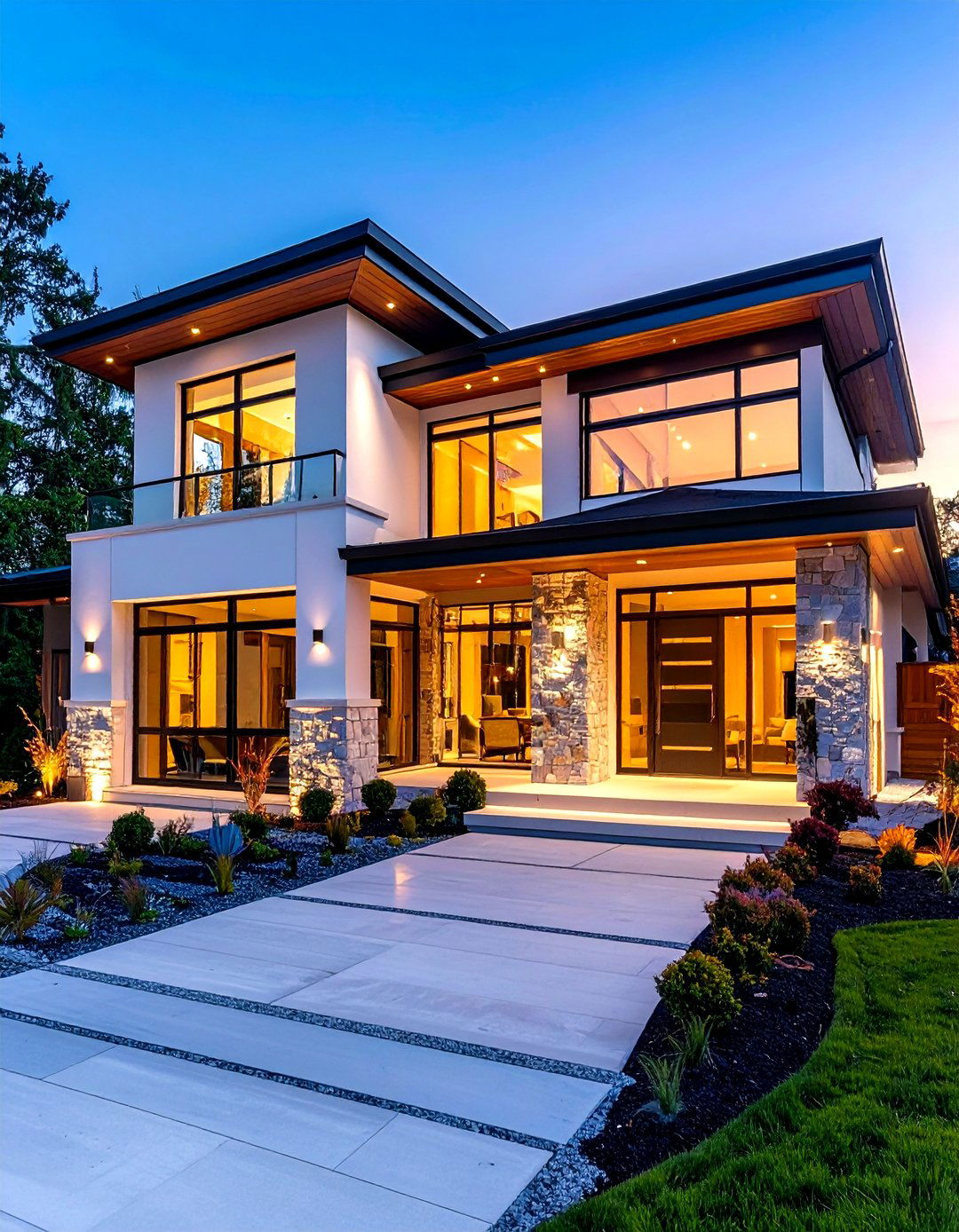 Contemporary White Mixed Material House - 20 White Siding House Designs