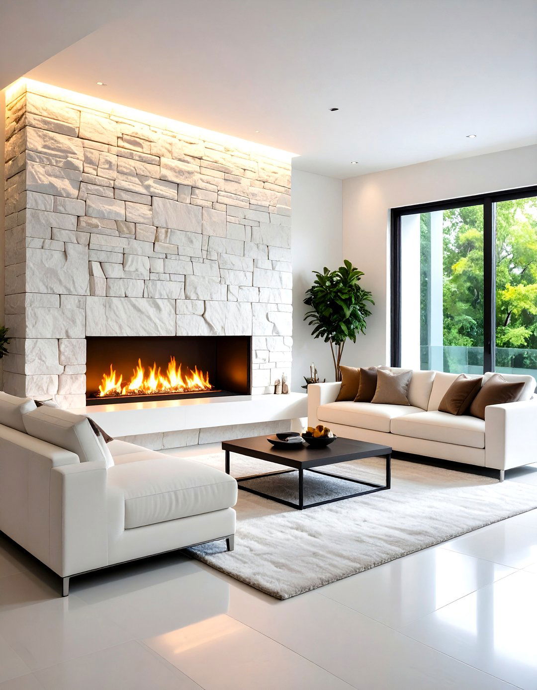 Contemporary White Stone Fireplace Accent Wall - 20 White Stone Fireplace Ideas