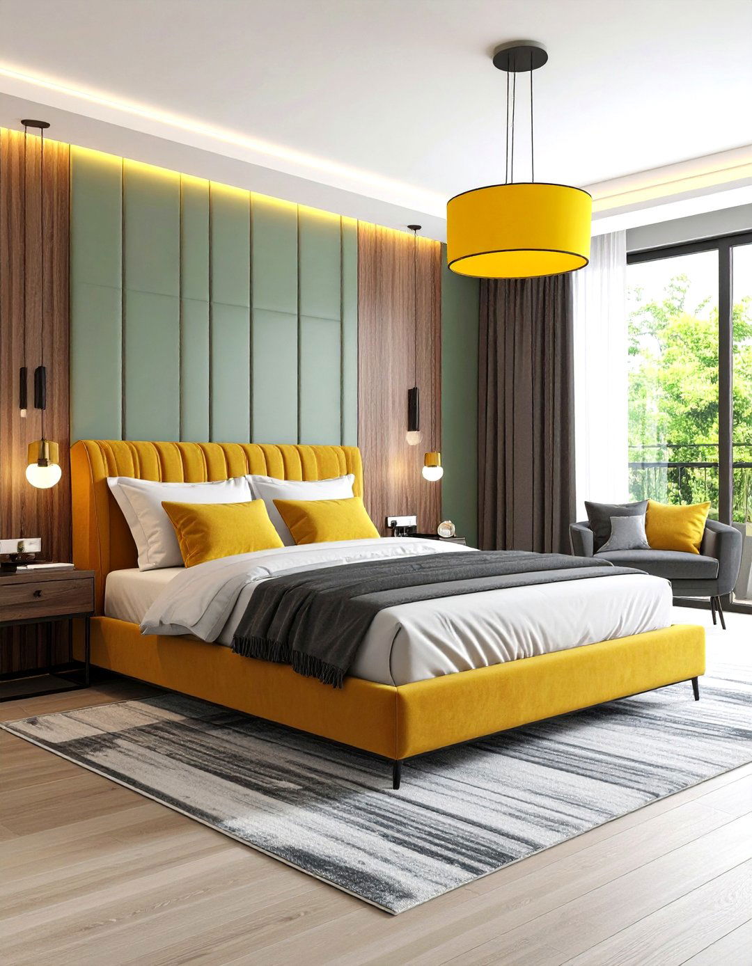 Contemporary Yellow and Grey Bedroom Lighting - 20 Yellow and Grey Bedroom Ideas
