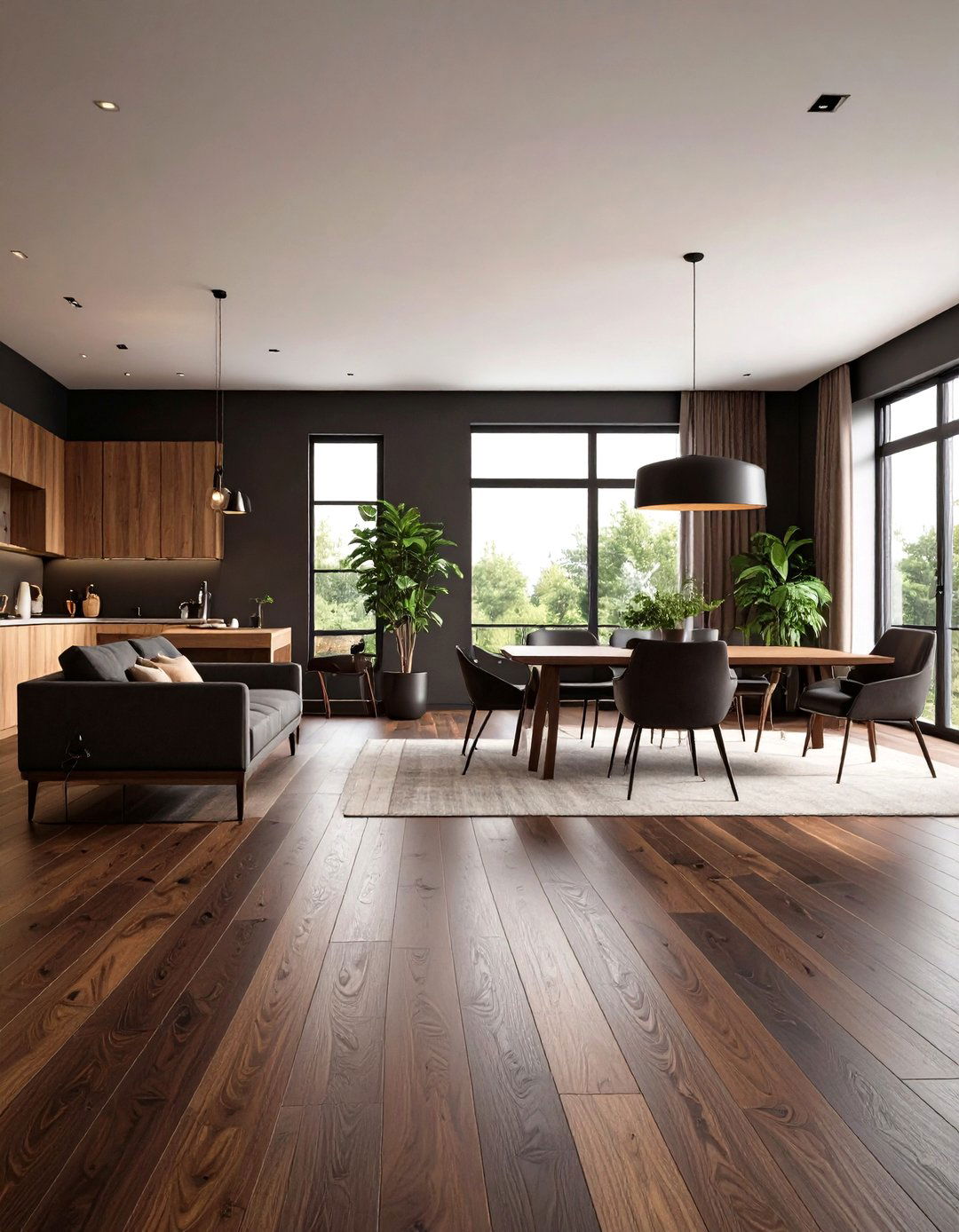Continuous Dark Walnut Floor Unifies a Studio Apartment - 20 Dark Walnut Floors for Rooms