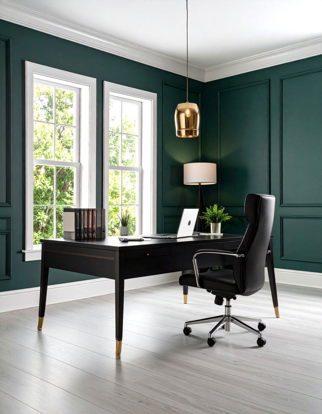 Contrast Trim for Crisp Architectural Lines - 20 Dark Green Office Ideas and Inspiration
