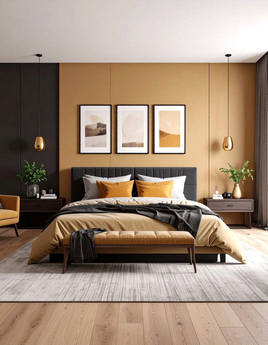 Contrasting Accent Walls - 20 Tan Bedroom Ideas