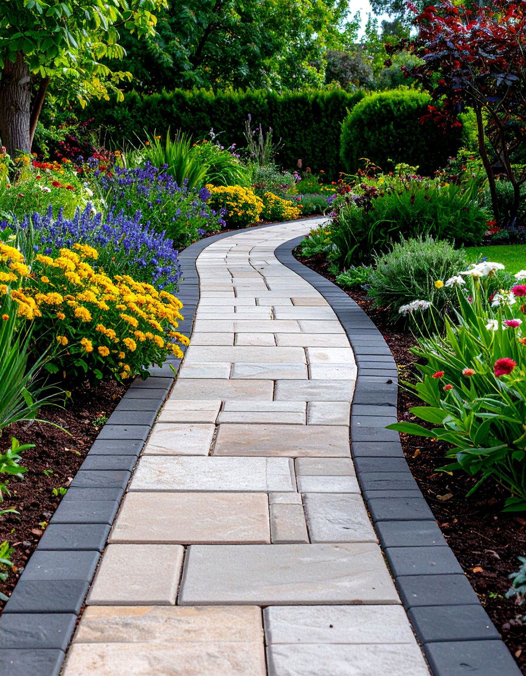 Contrasting Border Concrete Paver Walkway - 20 Concrete Paver Walkway Ideas
