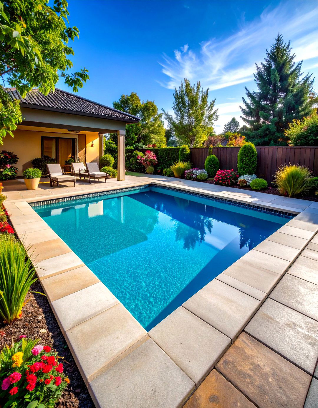 Contrasting Border Concrete Pavers Pool Design - 20 Concrete Pavers Around Pool Ideas