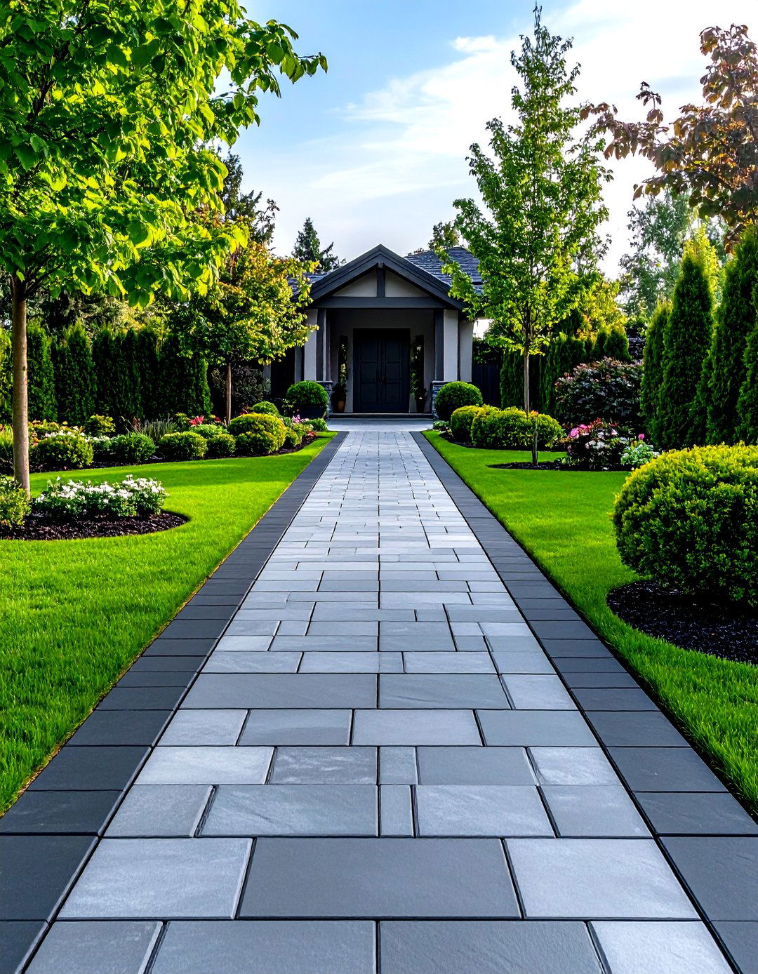 Contrasting Border Grey Paver Walkway - 20 Grey Paver Walkway Ideas