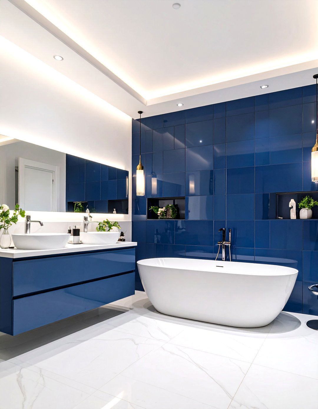 Contrasting Colour Half Wall Tile for Instant Drama - 20 Half-wall Tile Bathroom Ideas