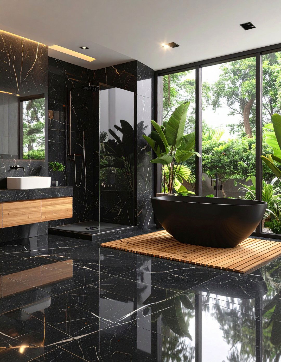 Contrasting Grout Lines for Drama - 20 Black Marble Bathrooms