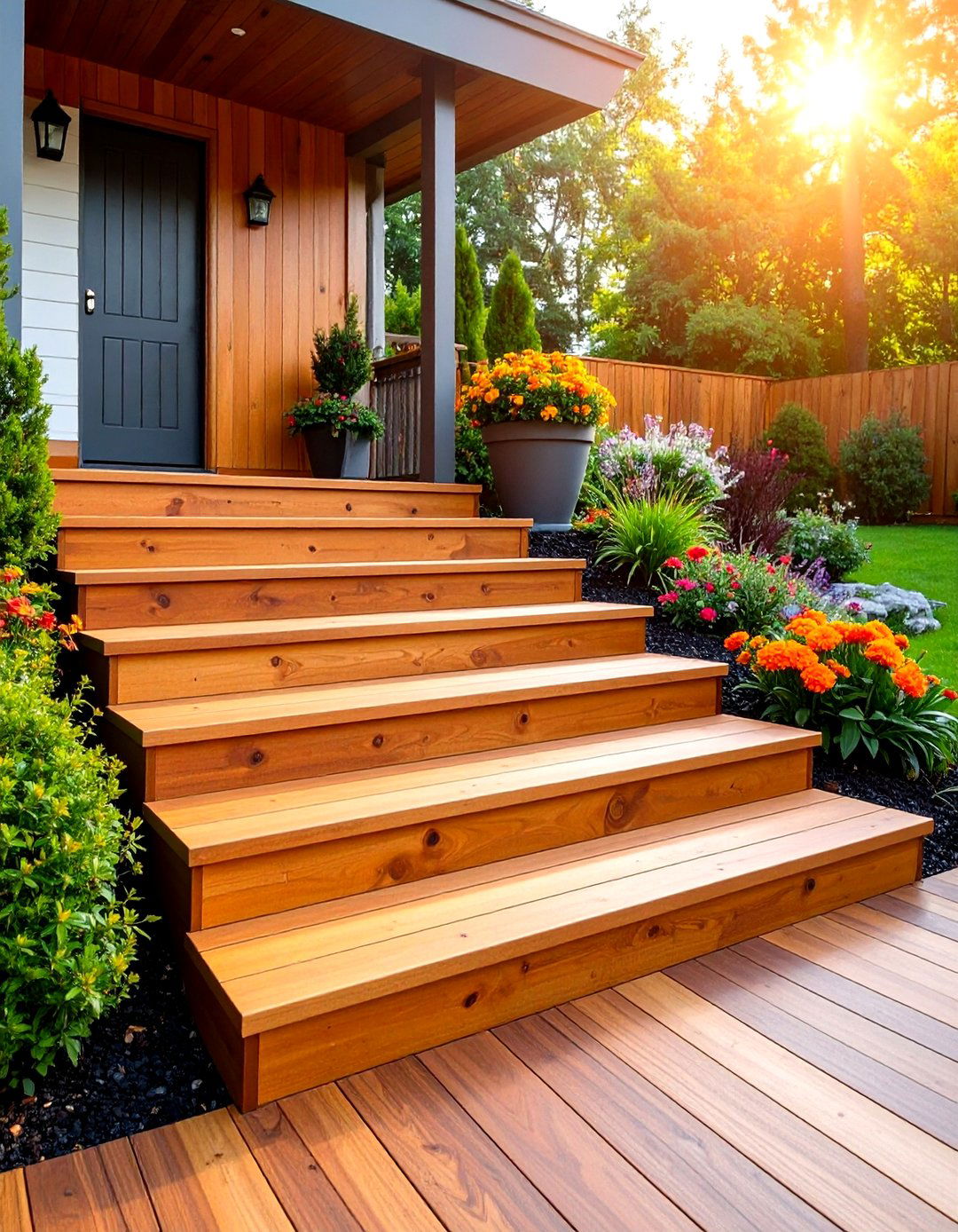 Contrasting Inlay Deck Steps Highlighting Edges - 20 Deck Steps Ideas