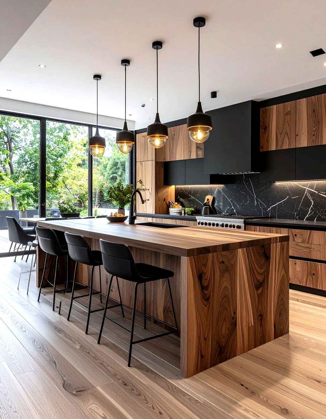Contrasting Material Drama - 20 Double Island Kitchen Ideas