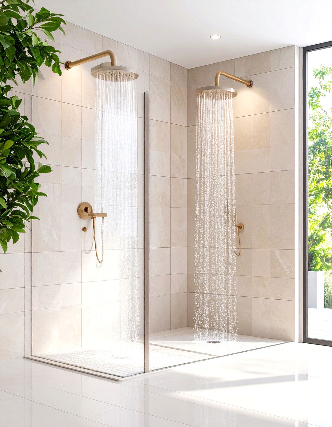 Contrasting Tile Double Shower to Zone Space - 20 Double Shower Ideas