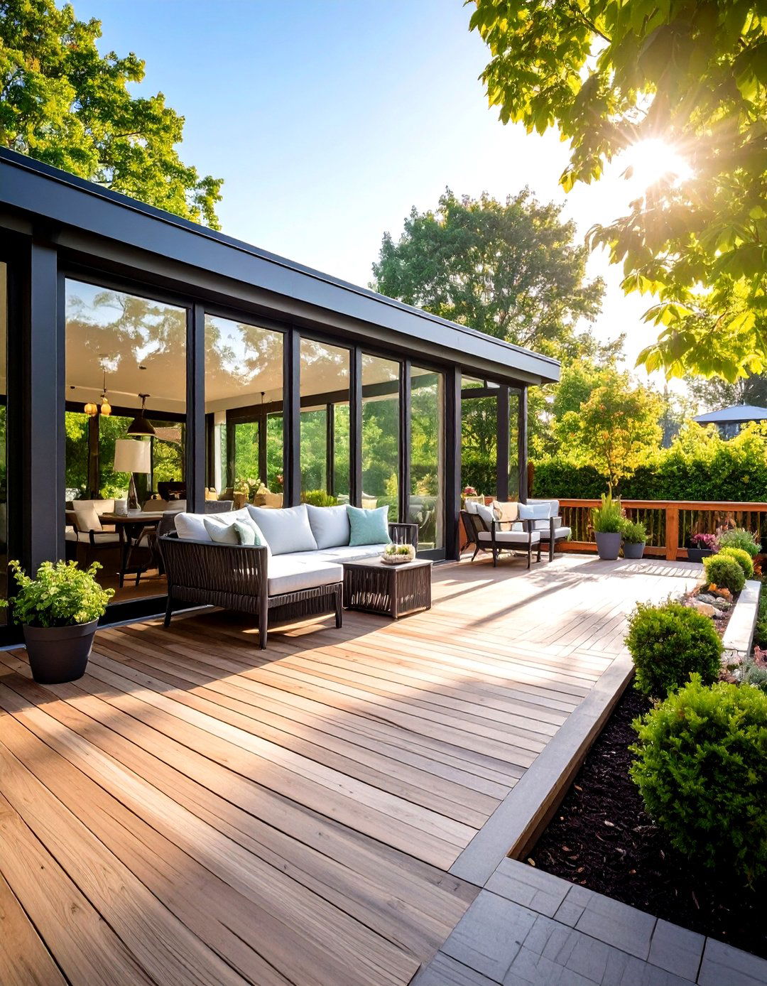 Convertible Sunroom Deck to Seasonal Patio - 20 Deck and Patio Combination Ideas