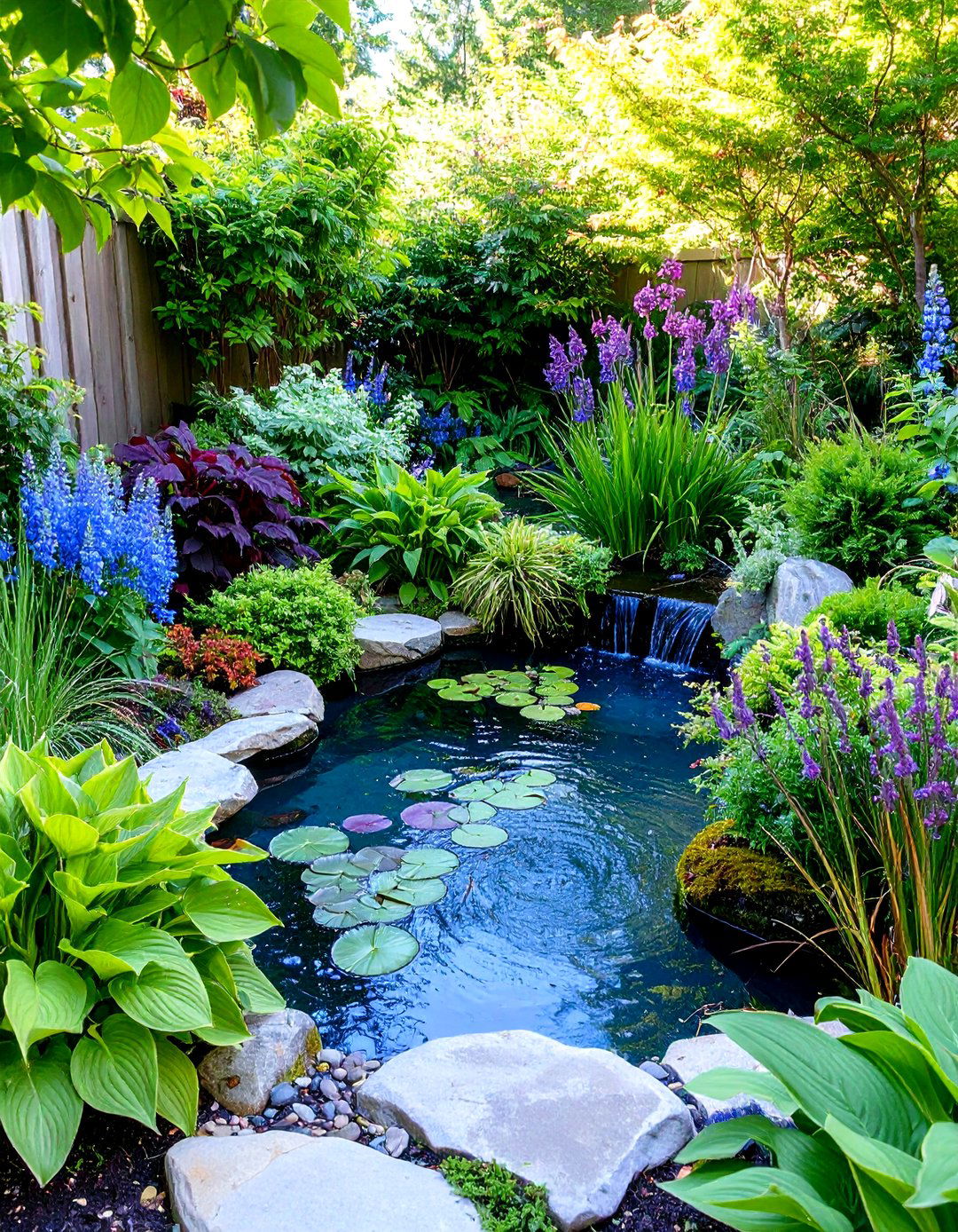 Cool Color Schemes and Water Features for Illusion of Coolness - 20 Shade Garden Design Ideas