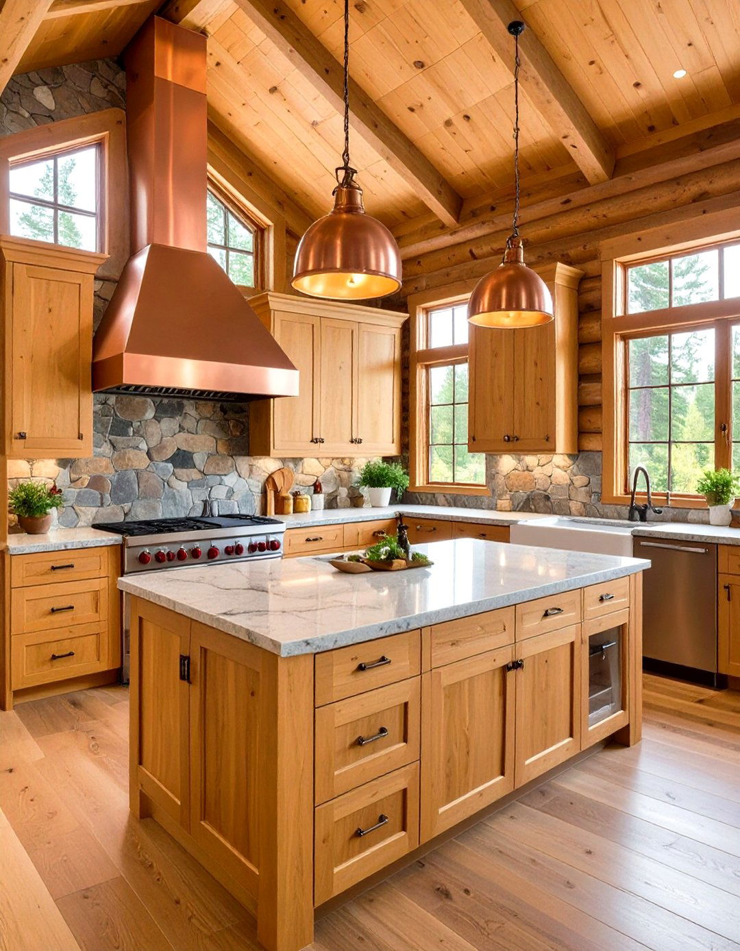 Copper Accent Log Cabin Kitchen Design - 20 Log Cabin Kitchen Design Ideas