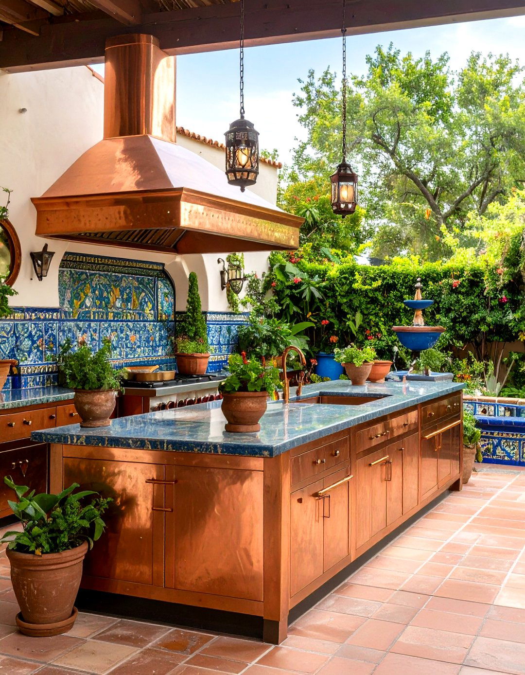 Copper Accent Mexican Outdoor Kitchen - 20 Mexican Outdoor Kitchen Ideas