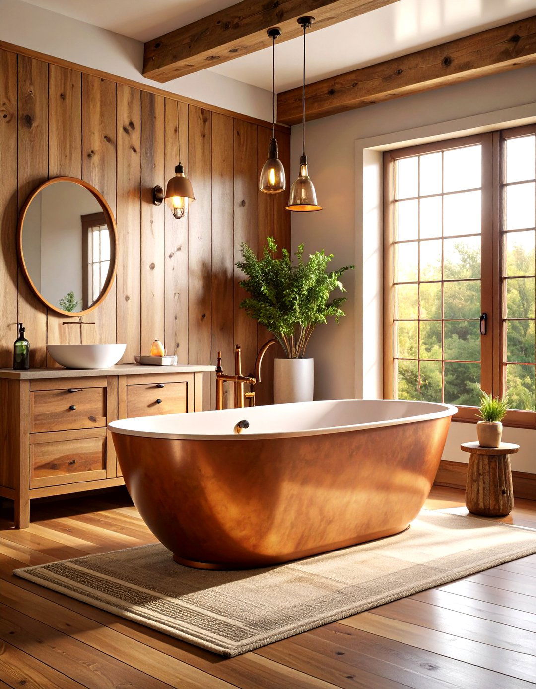 Copper Accent Rustic Bathroom with Patina Finishes - 20 Rustic Bathroom Ideas