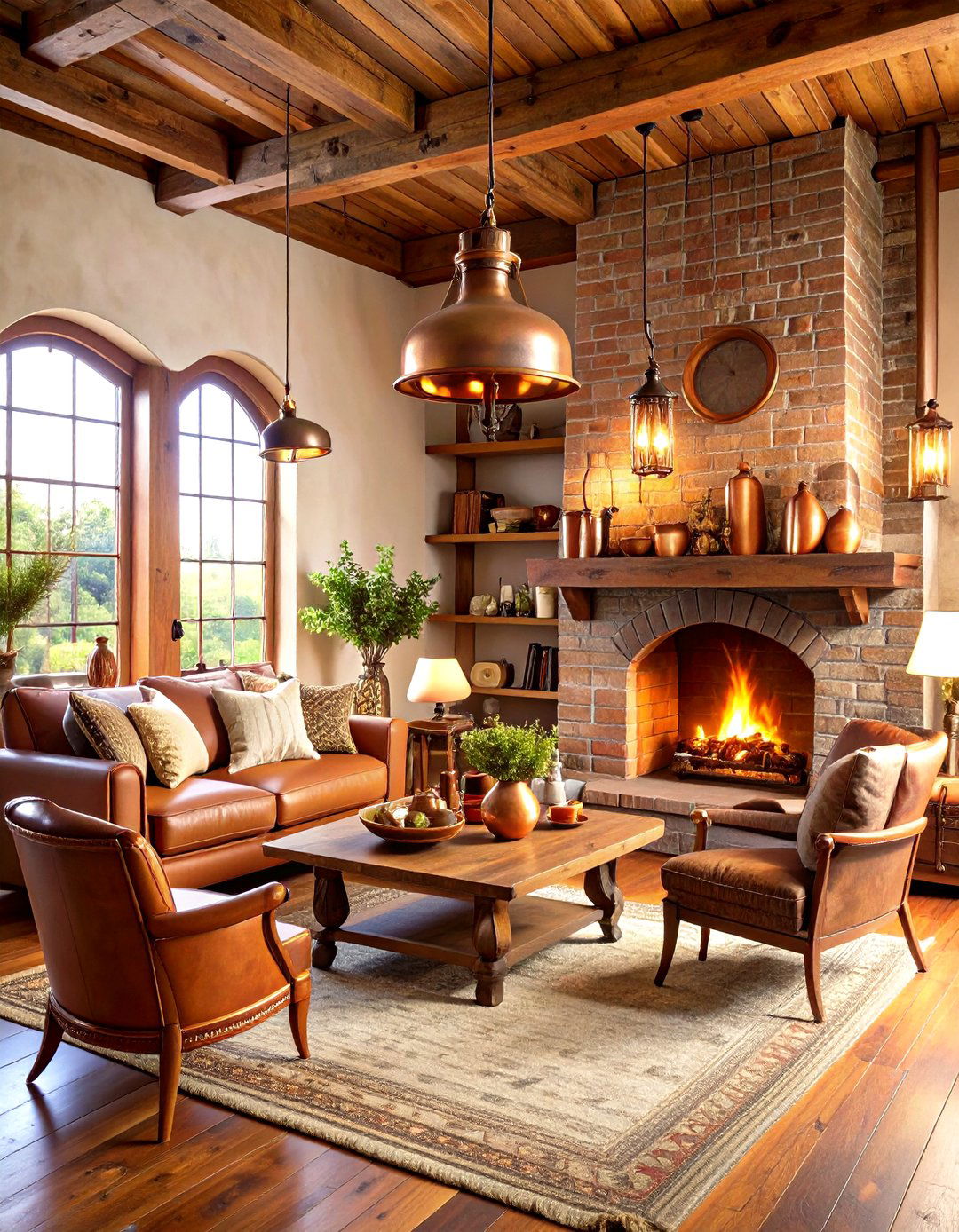 Copper Accented Primitive Living Room with Metallic Details - 20 Primitive Living Room Ideas