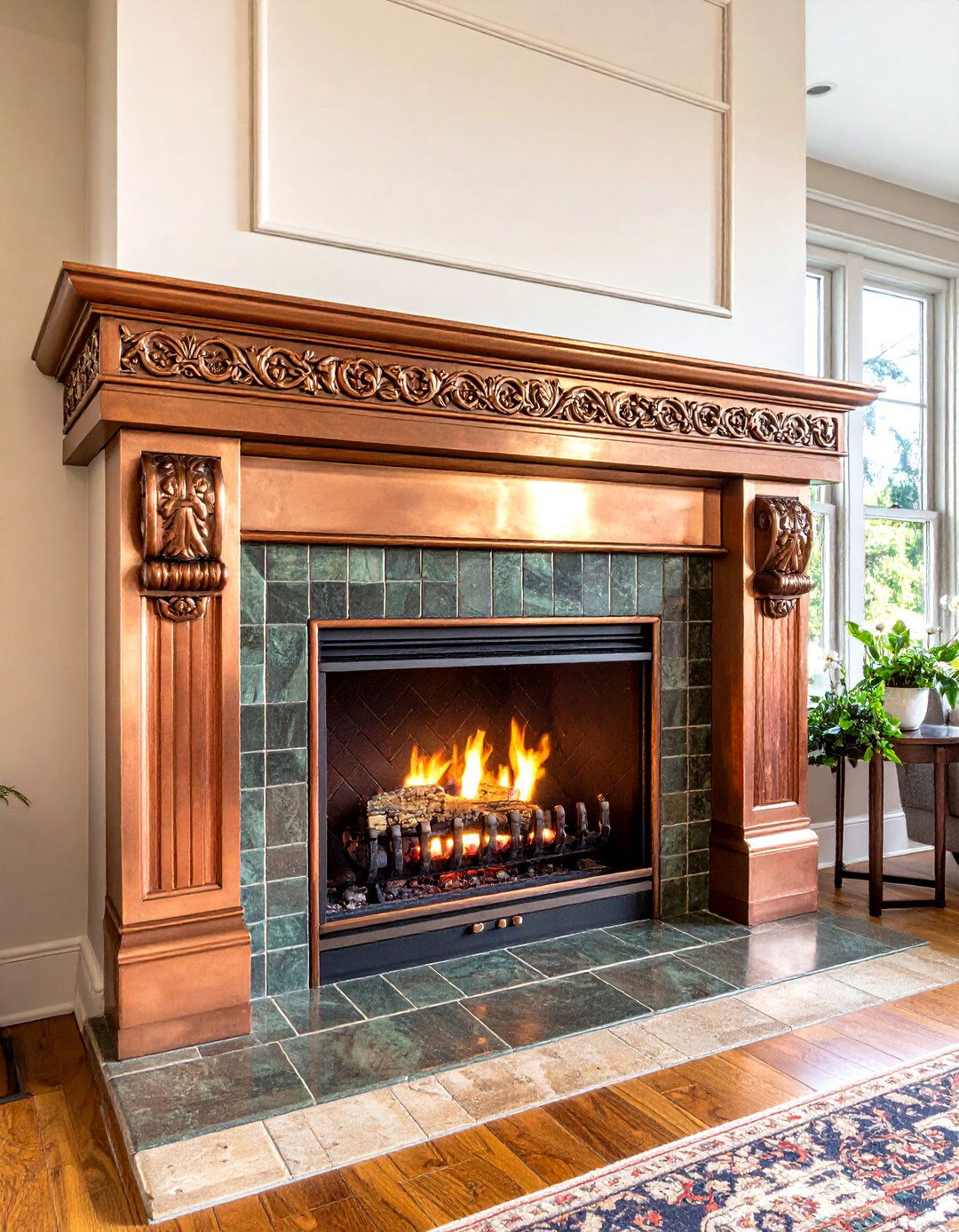 Copper Accented Tile Motifs - 20 Craftsman-style Fireplace Ideas
