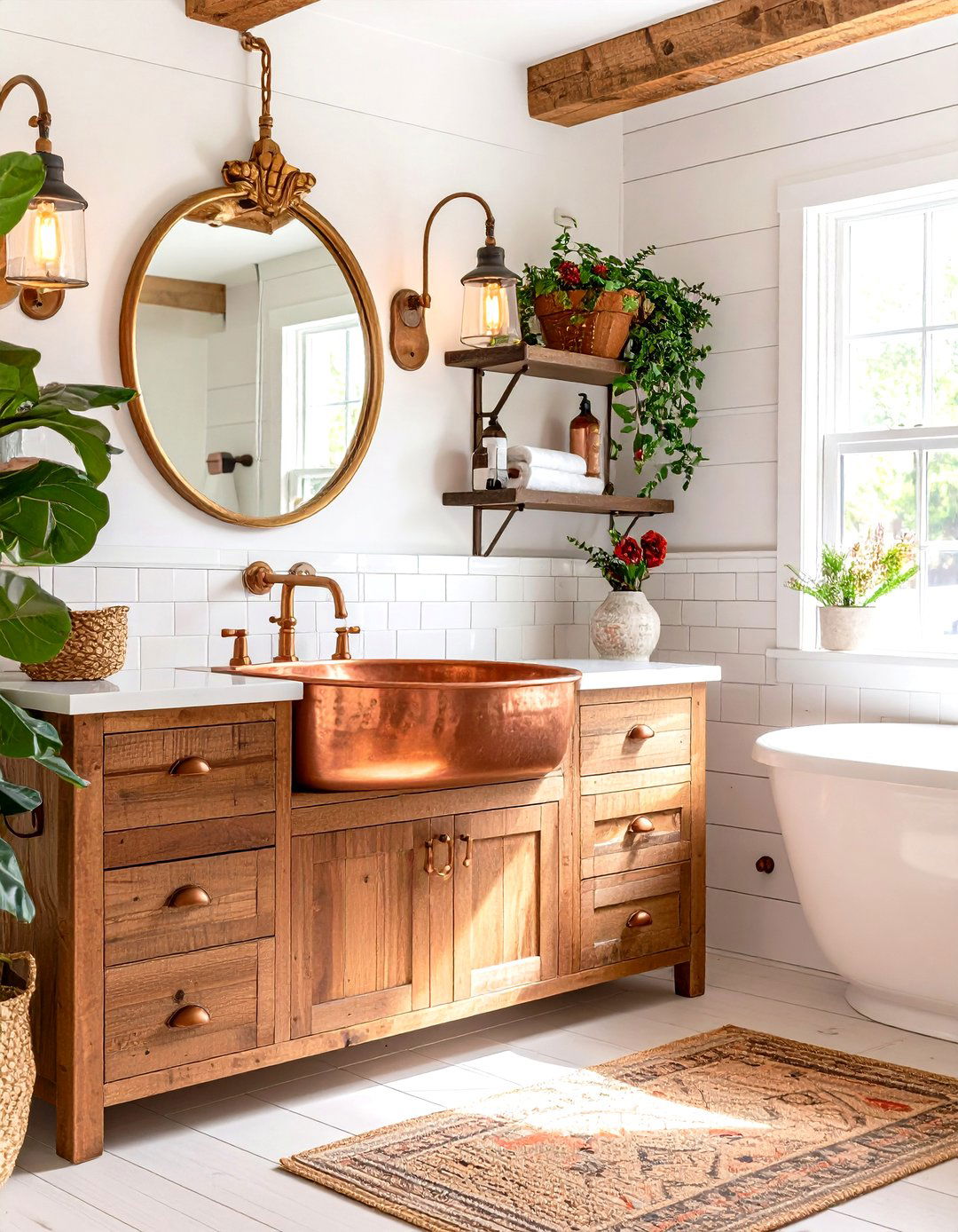 Copper Accents Modern Farmhouse Bathroom - 20 Modern Farmhouse Bathroom Ideas