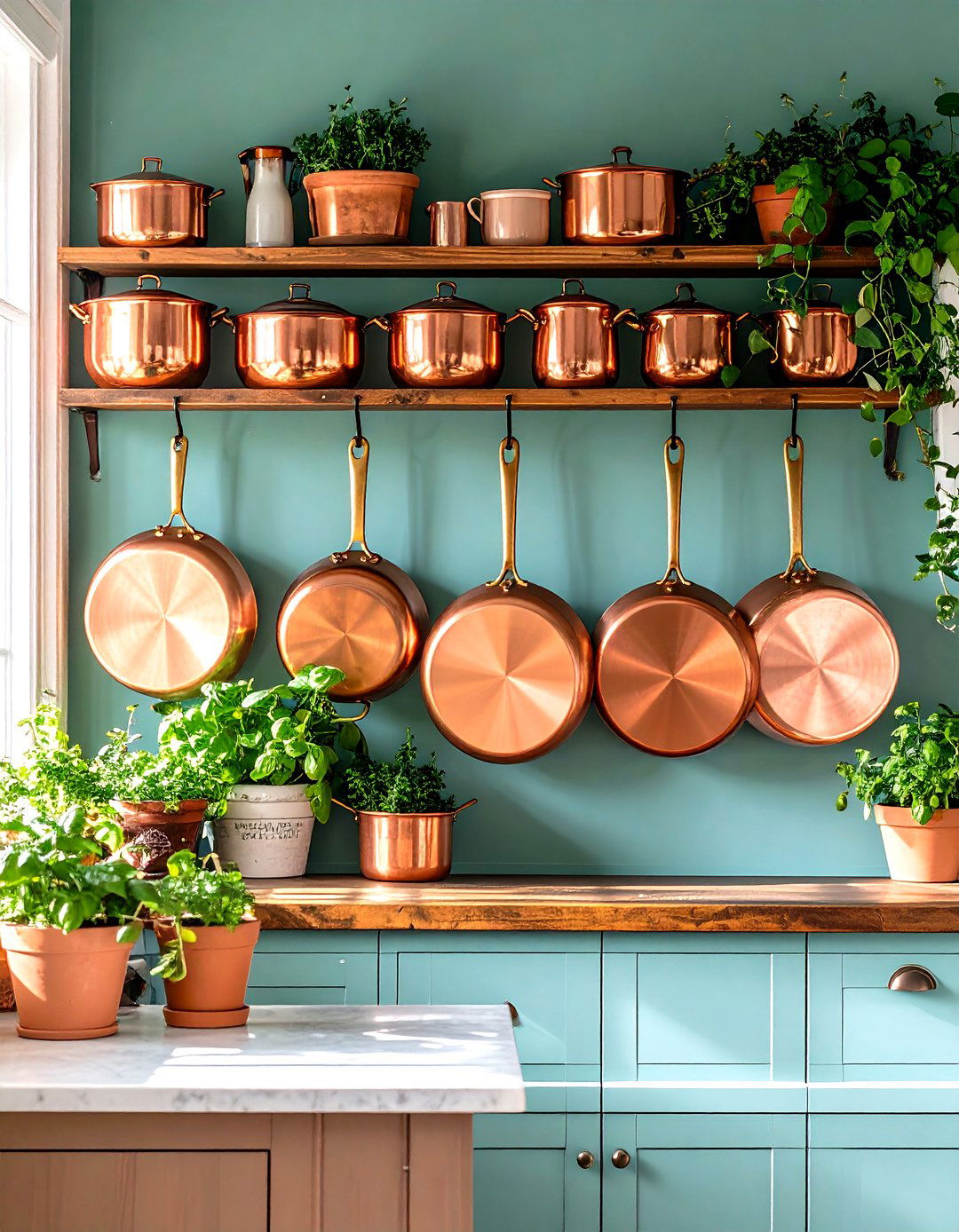 Copper Accents - 20 Shabby Chic Kitchen Ideas