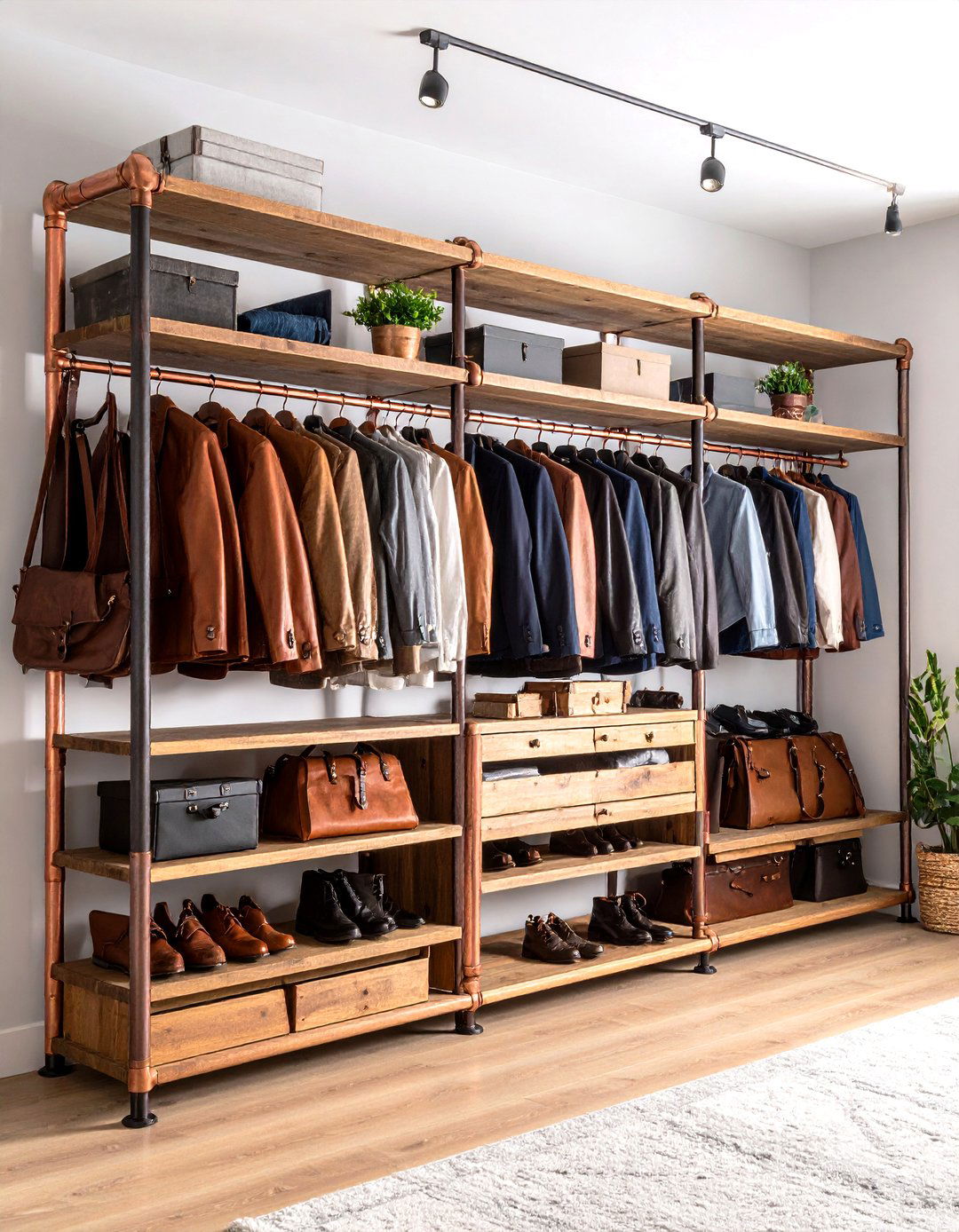 Copper Pipe Accent Rustic Closet - 20 Rustic Closet Ideas