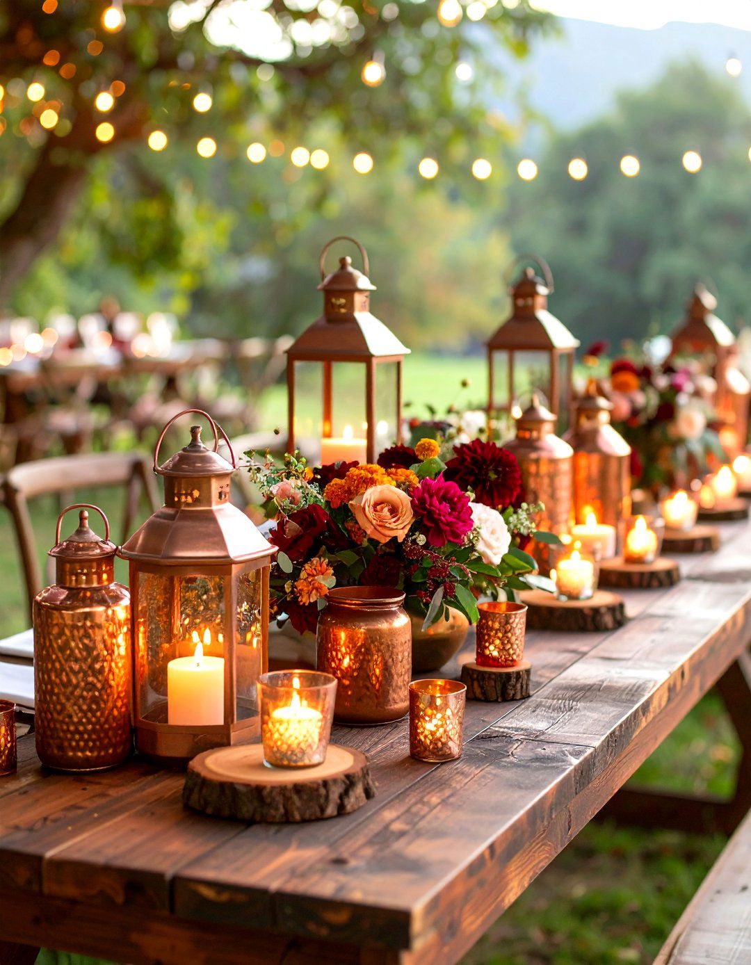 Copper and Bronze Rustic Wedding Centerpieces with Metallic Warmth - 20 Rustic Wedding Centerpieces