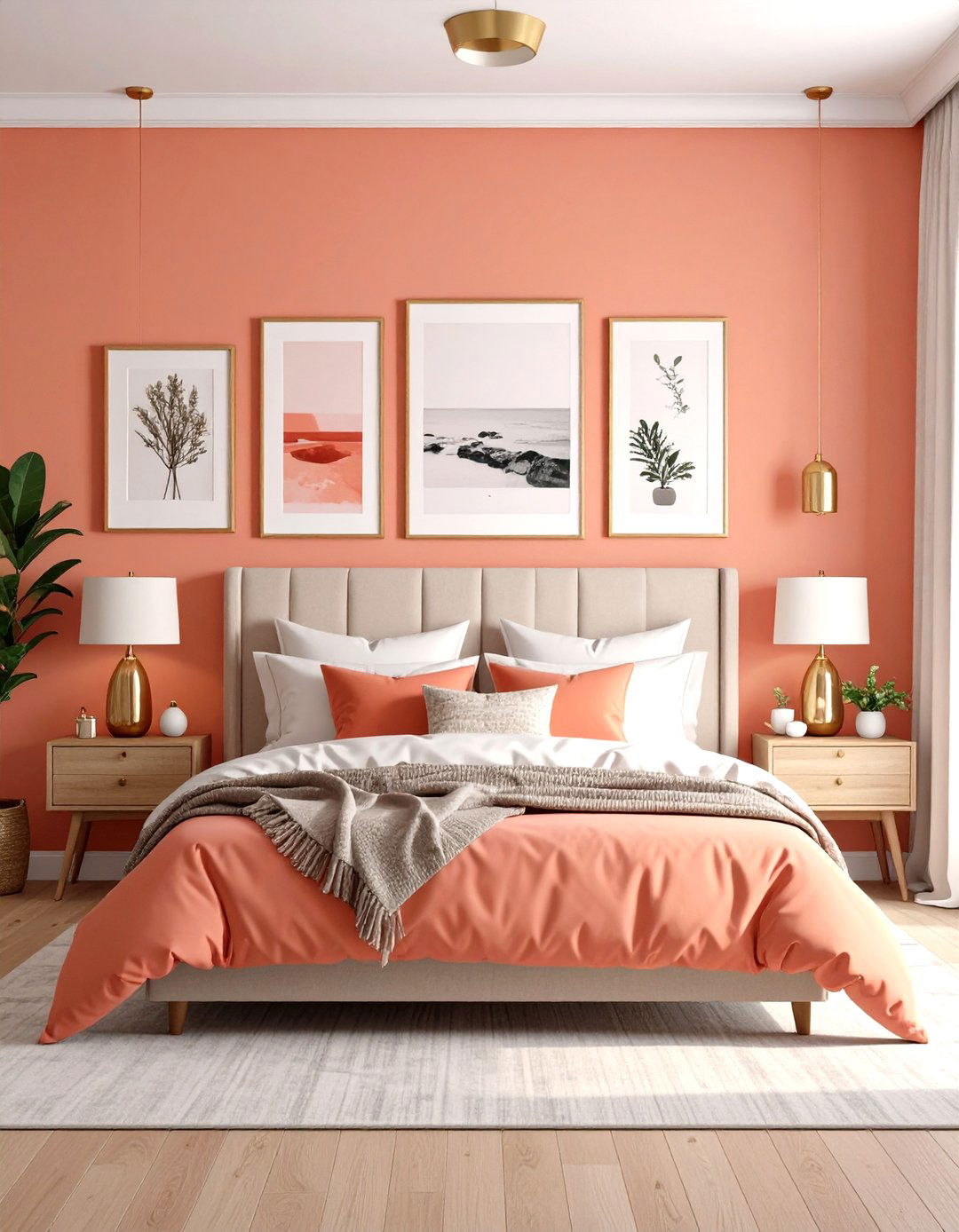 Coral Bedroom Artistic Gallery Wall - 20 Coral Bedroom Ideas