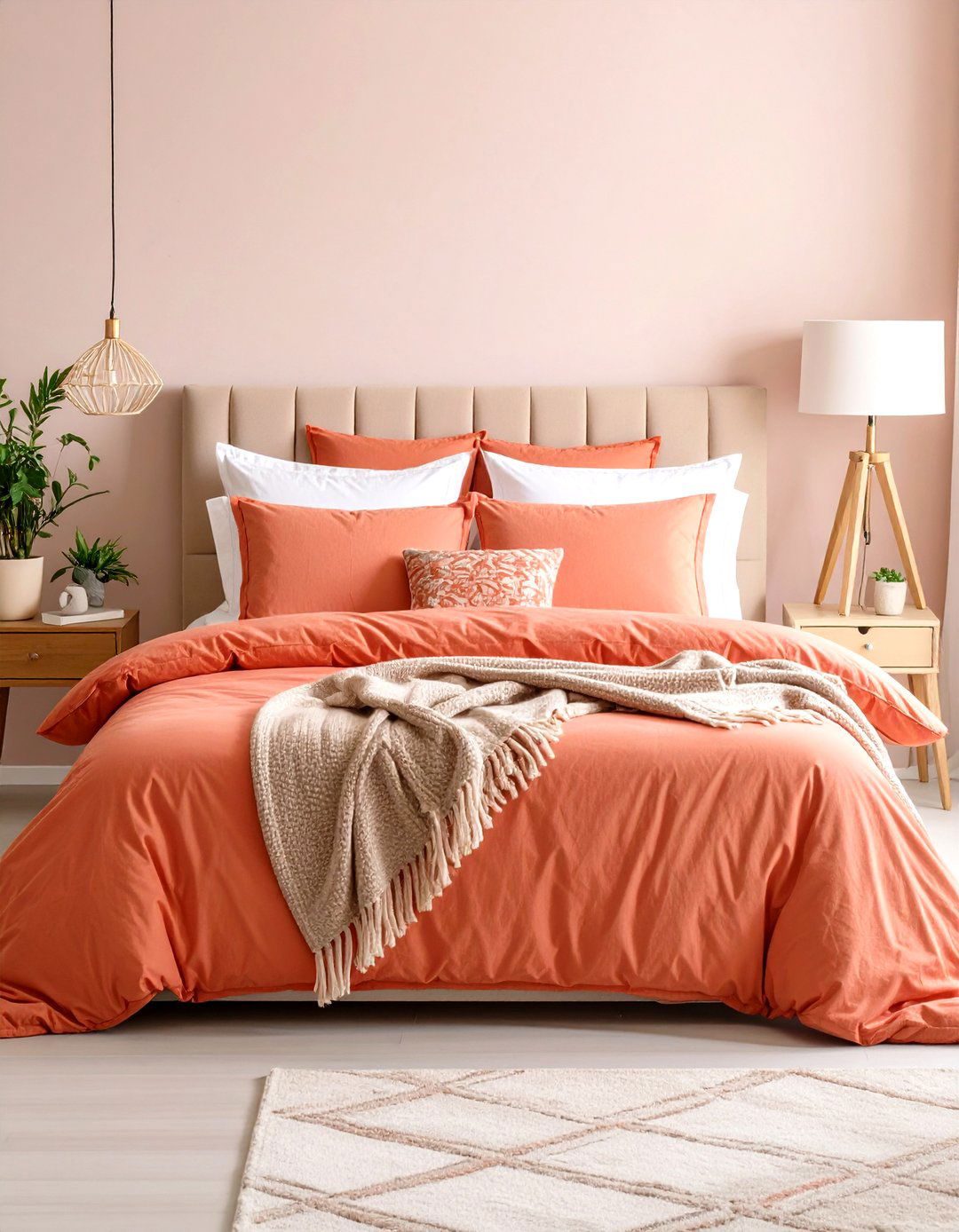 Coral Bedroom Bedding and Textile Combinations - 20 Coral Bedroom Ideas