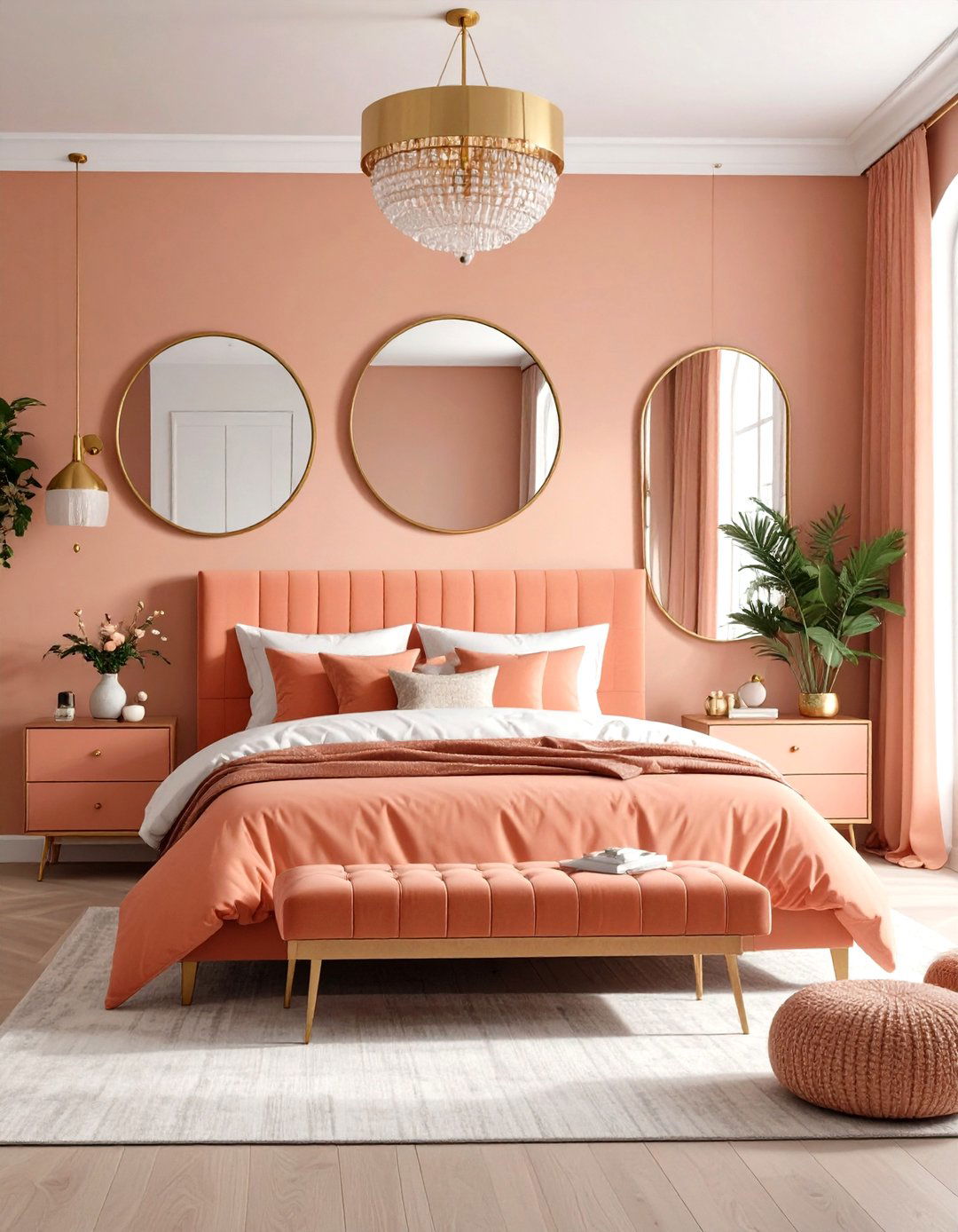 Coral Bedroom Gold Accent Integration - 20 Coral Bedroom Ideas