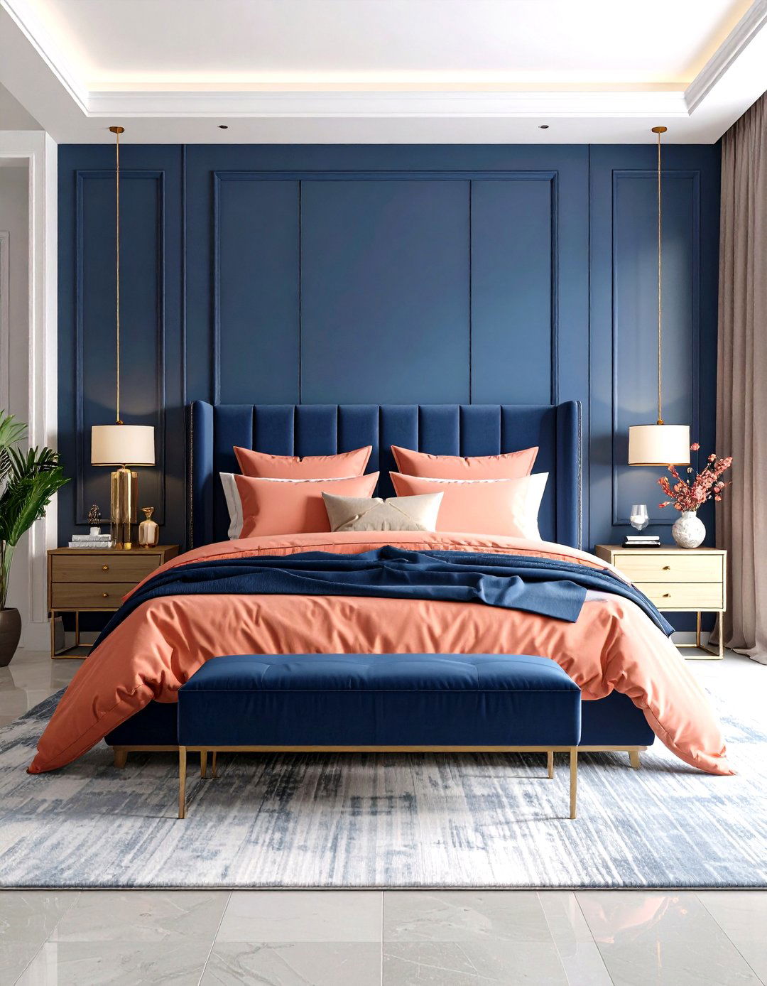 Coral Bedroom Navy Blue Color Combination - 20 Coral Bedroom Ideas