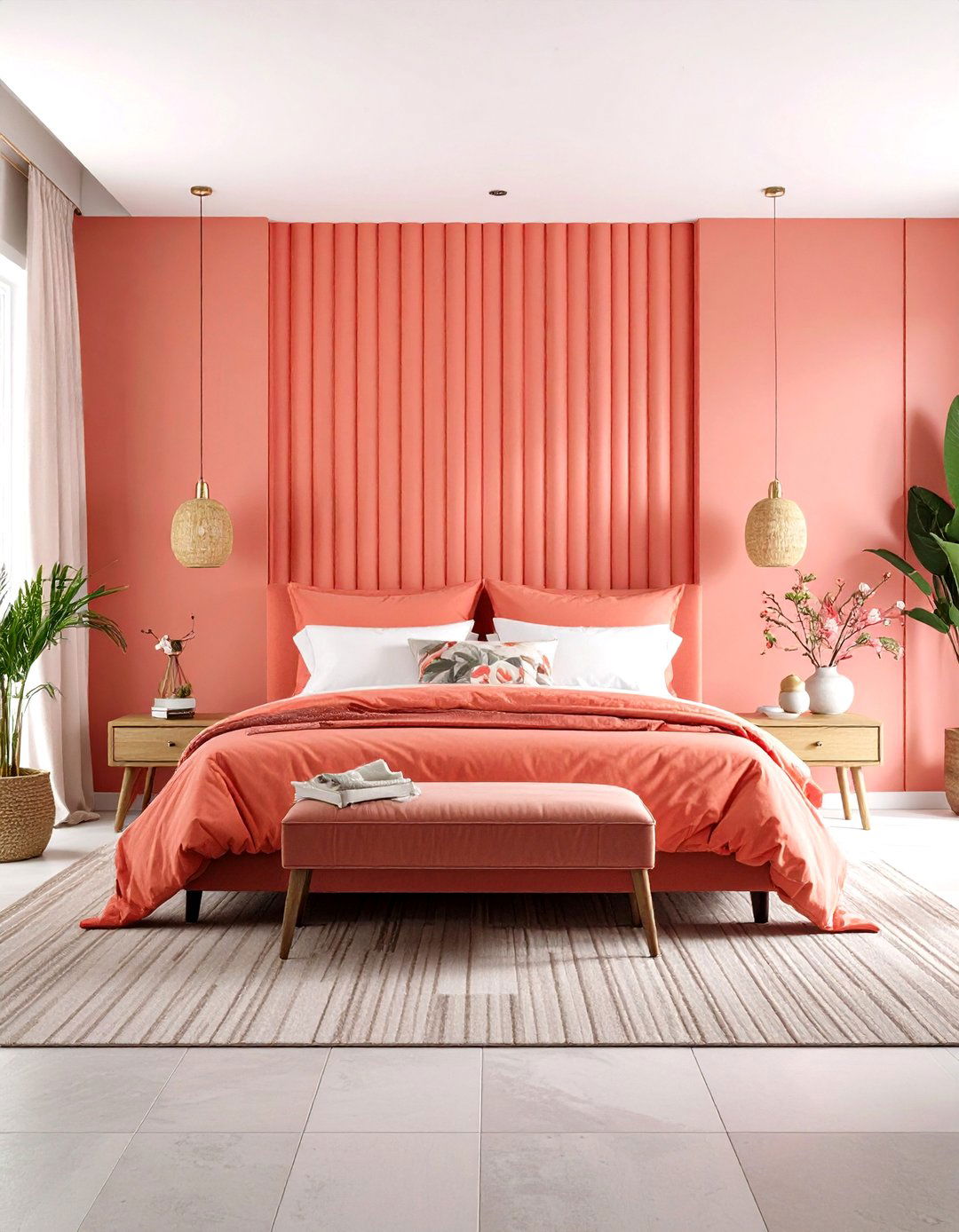 Coral Bedroom Pattern Mixing Technique - 20 Coral Bedroom Ideas