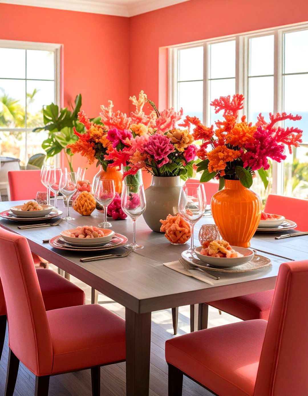 Coral Inspired Coastal Dining Room Centerpieces - 20 Coastal Dining Room Ideas