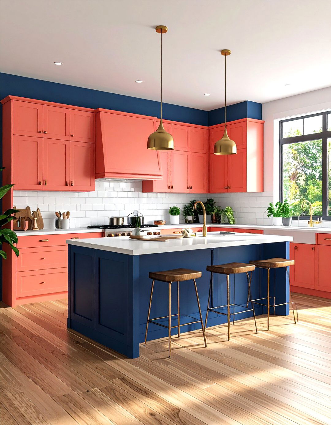 Coral and Navy Kitchen Color Energy - 20 Kitchen Color Ideas