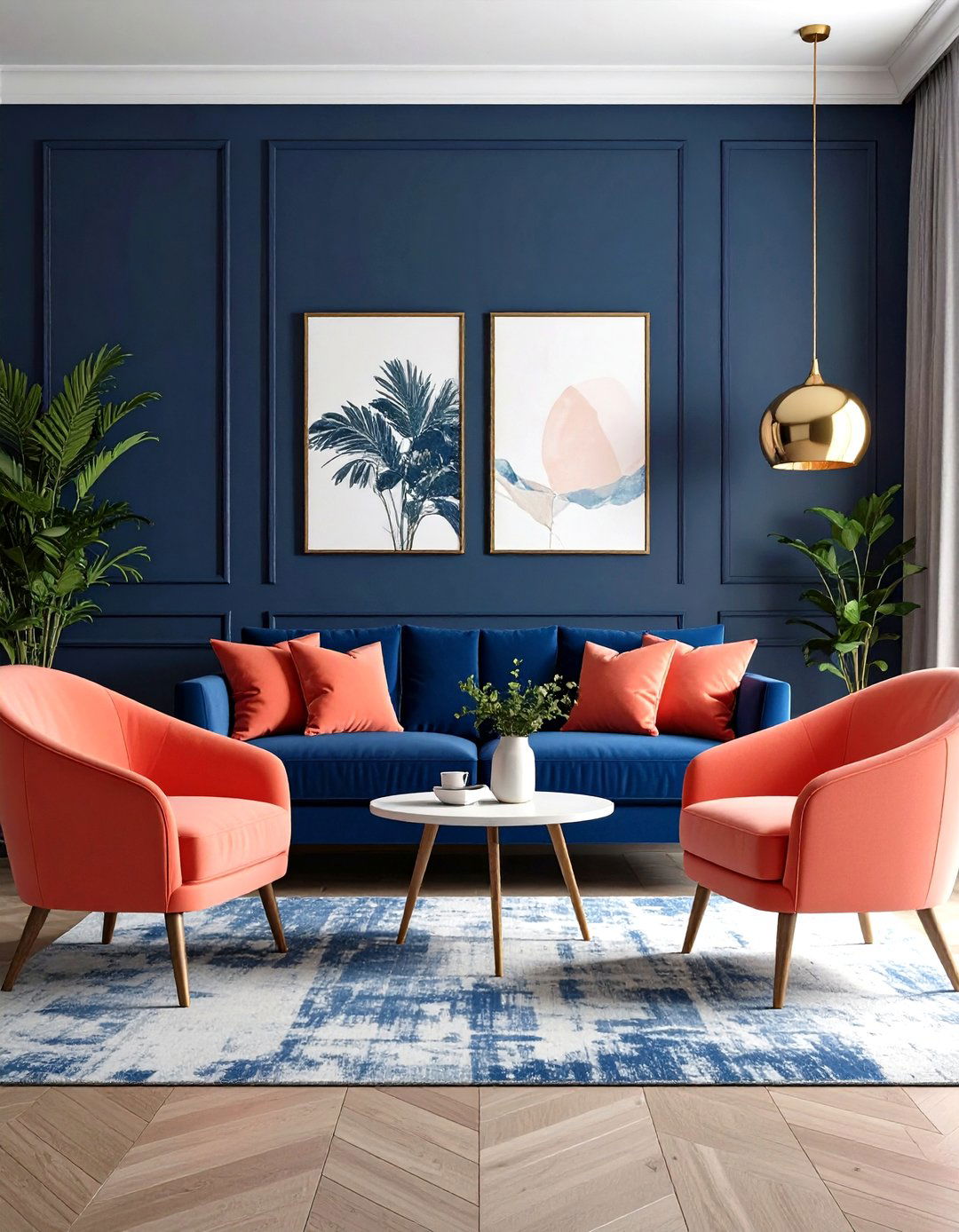 Coral and Navy - 20 Two Colour Combination for Living Room