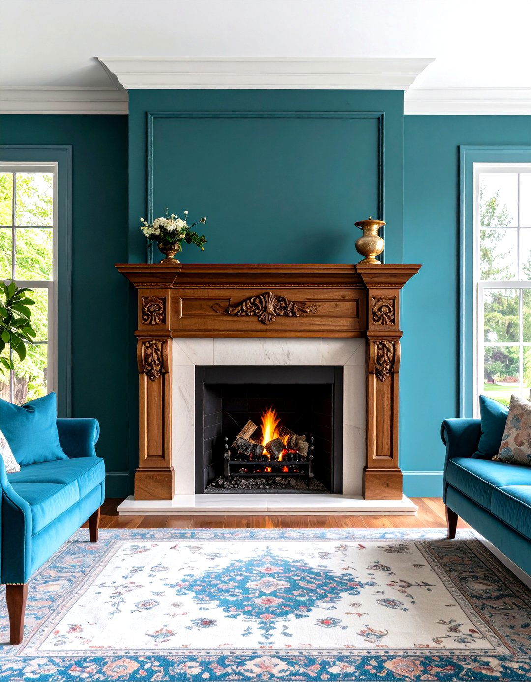 Corbel Supported Wood Mantel for Classic Design - 20 Wood Mantel Ideas