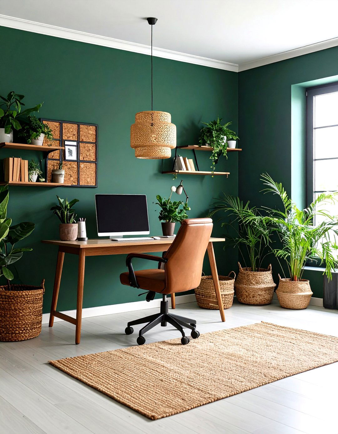 Cork Clad Dark Green Accent Wall for Eco Comfort - 20 Dark Green Accent Wall Ideas