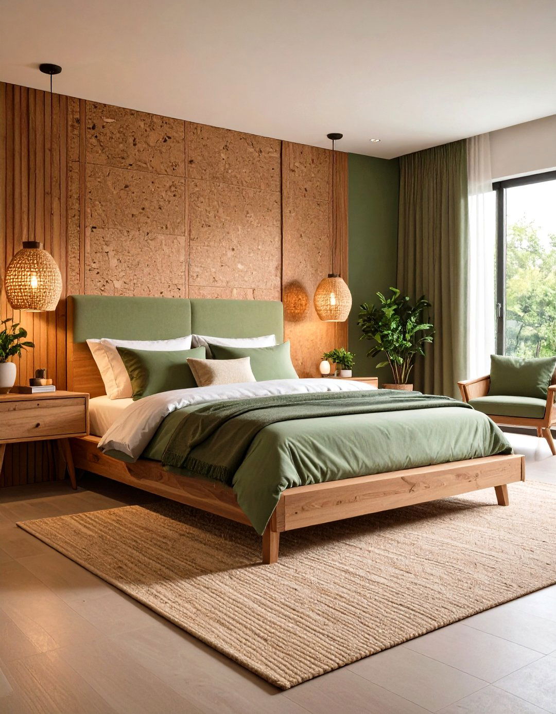 Cork Wall Panel Earthy Bedroom with Acoustic Benefits - 20 earthy bedroom ideas