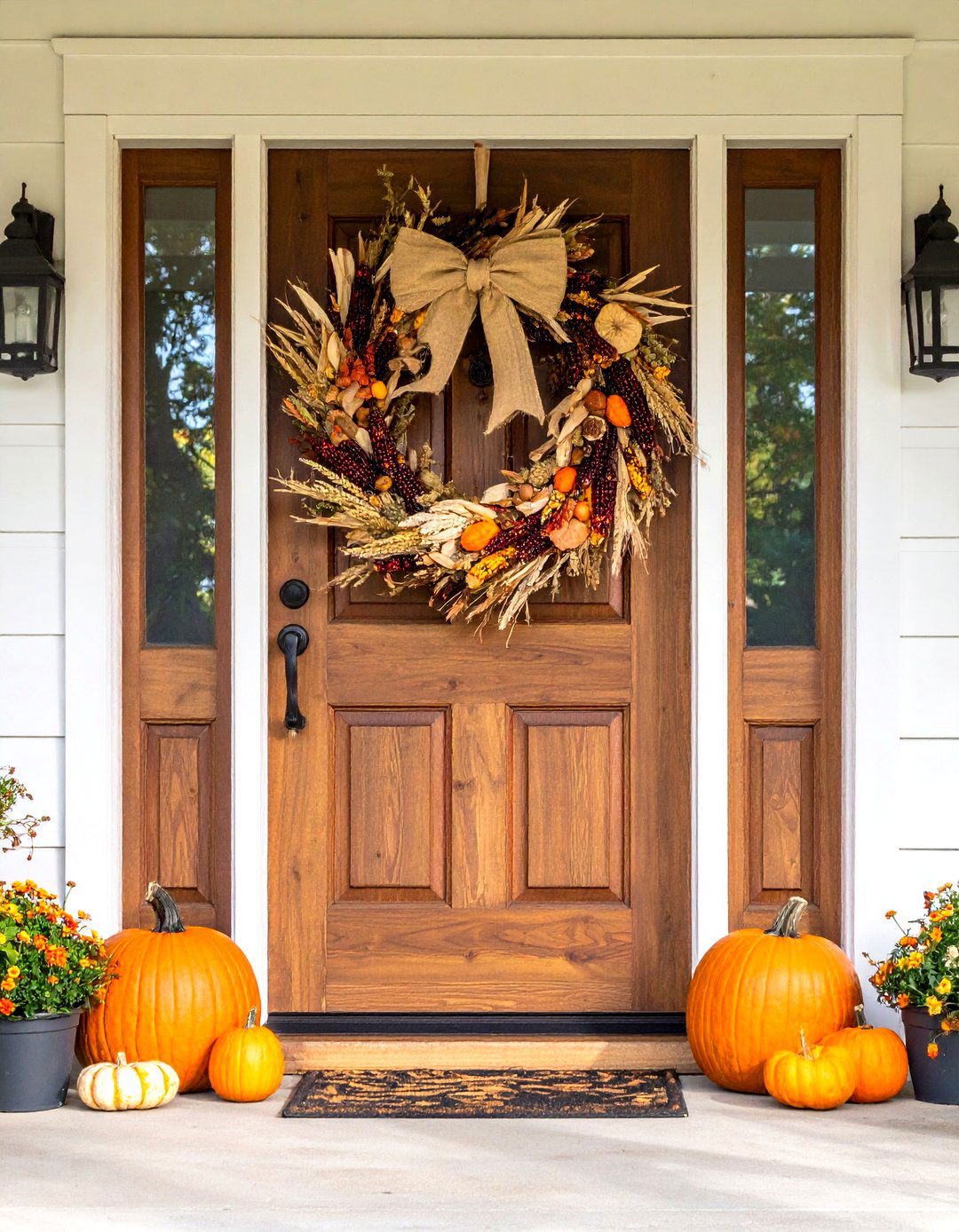 Corn Husk Harvest Wreath Door Decor - 20 Front Door Fall Decor Ideas