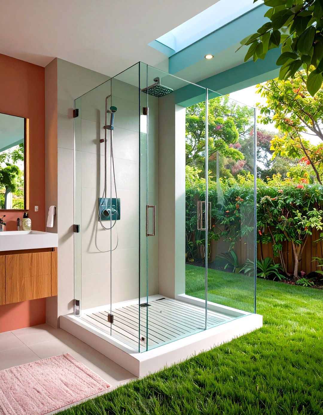 Corner Alcove Shower with Angled Entry - 20 Small Bathroom Walk in Shower Ideas